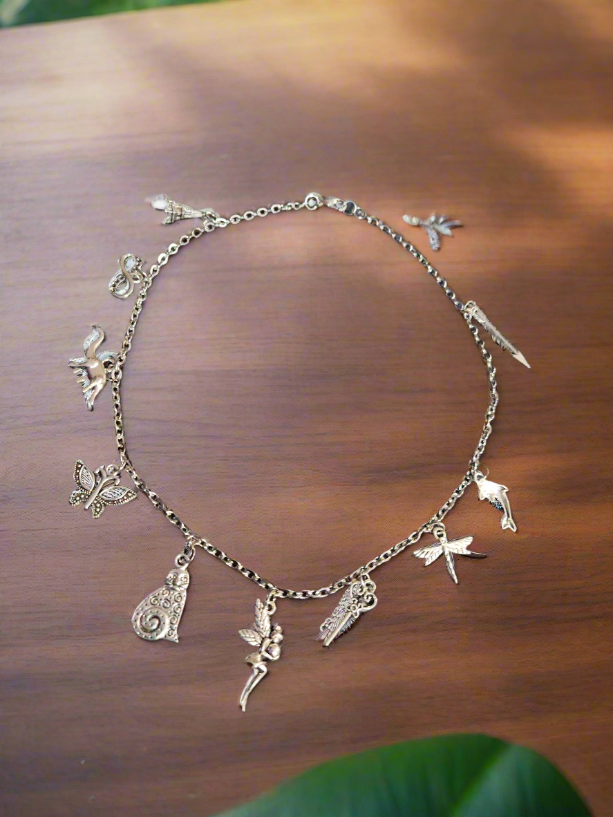 Silver charm bracelet and necklace 2 in 1