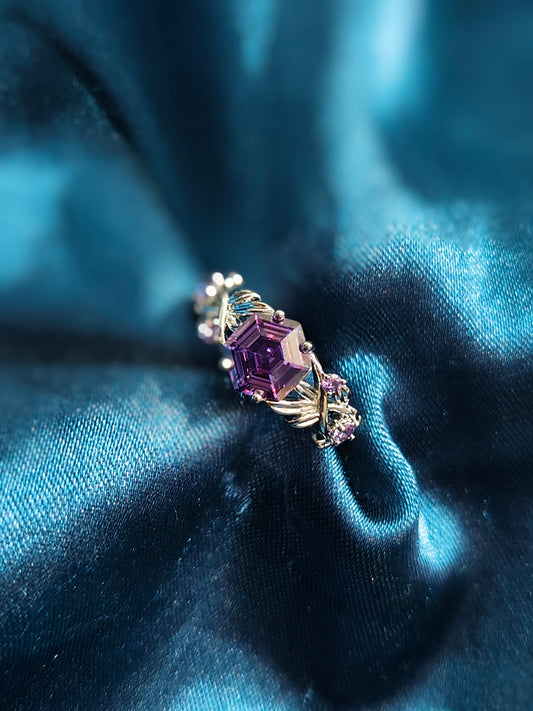 Purple crystal zirconia ring